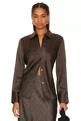 Vince New Brushed Houndstooth Bias Silk Blouse $445 Sz XS • $59.90