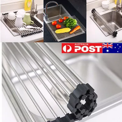 Roll Up Dish Drying Rack Over The Sink Stainless Steel Drainer Dish Kitchen Mat • $14.99