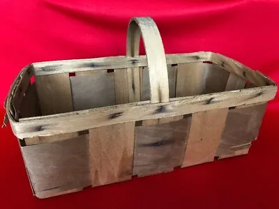 VINTAGE 1950s Wood Farm Garden Basket For Fruit Vegetable Flowers Rectangle 18X8 • $11.99