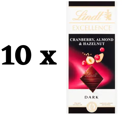 Lindt Excellence Dark Cranberry Hazelnut & Almond Bar - 10 X 100g - BBE 03.2024 • £14.99