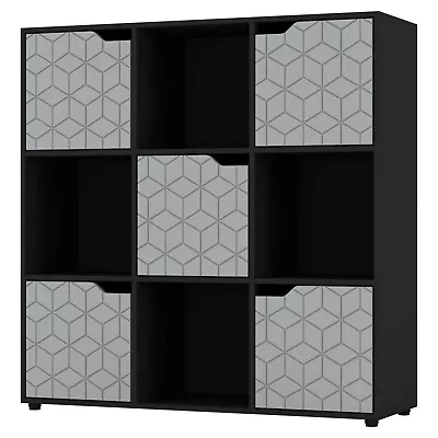 Wooden Cube Bookcase Display Shelf Storage Cabinet Cupboard With Modern Geo Door • £63.99