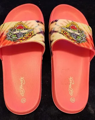 Ed Hardy Women's Hot Pink Tiger SLIDE SHOES Sandels Size 10 Nr Mint Buy Now  • $30