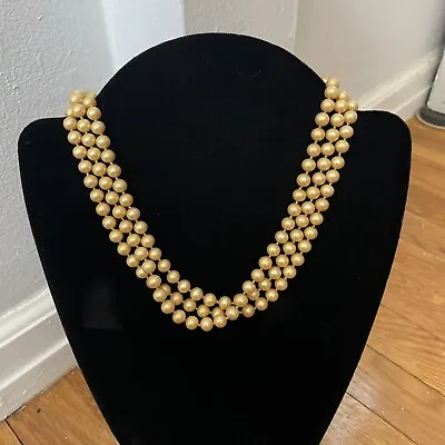 Vintage Champagne Colored Hand Tied Faux Pearl Necklace 60  Long! Sterling Clasp • $19.99