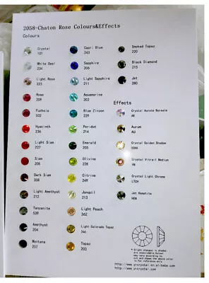 Flatback Non Hotfix (Hotfix) Rhinestone Color Chart Crystals Stones Color Card • $10