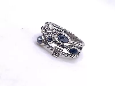 David Yurman Sterling Silver Black Onyx Hematite & Diamond Row Confetti Ring Sz6 • $395