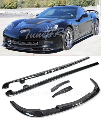 HYDRO CARBON FIBER ZR1 Style Front Lip & Side Skirts For 05-13 Corvette C6 Z06 • $509.98