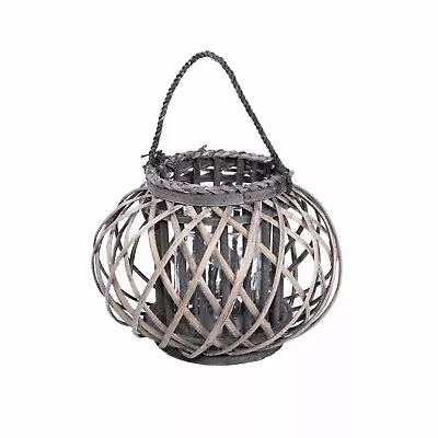 Wicker Lantern With Candle Holder Garden Lightning Table Light Rattan Lamp • £11.99