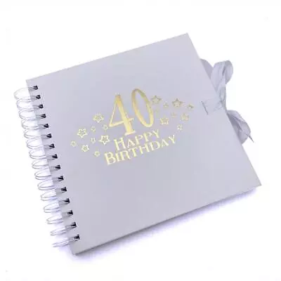 40th Birthday White Scrapbook Guest Book Or Photo Album With Gold Script • £14.99