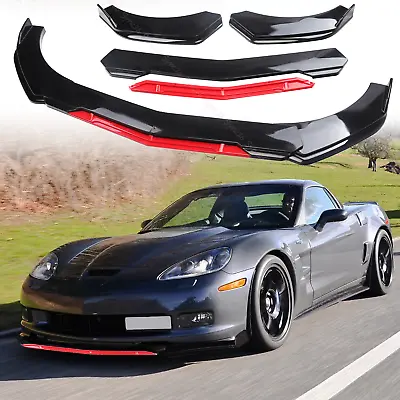 For Chevrolet Corvette C5 Z06 ZR1 4Pcs Black+Red Car Front Bumper Lip Splitter • $75.99