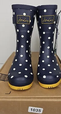 £54.39 • Buy Joules Mid Hight Wellington Boots 202845 Molly Welly Spotty Navy Size Us 6