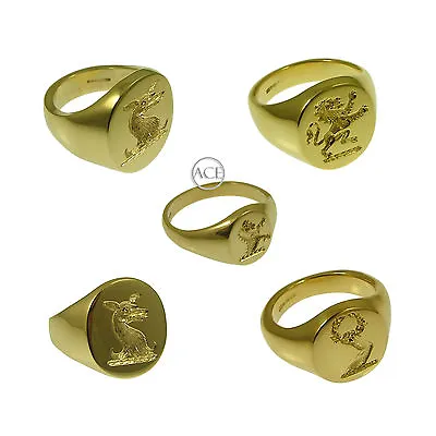 9ct Yellow Gold YOUR Family Crest Rings Oval Signet Rings 375 Fully UK HM Solid • £495