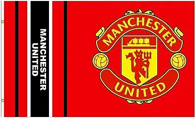 Manchester United Football Club Official Striped Large Flag Big Crest Fan Gift • £9.99