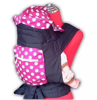 Mei Tai Pink With White Spots Baby Sling Reversible Carrier With Hood & Pocket • £27.99