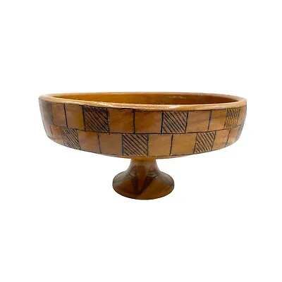 Vintage Art And Crafts Wooden Pedestal Bowl 5 Inch Tall X 9.5 Inch Diameter • $19.99