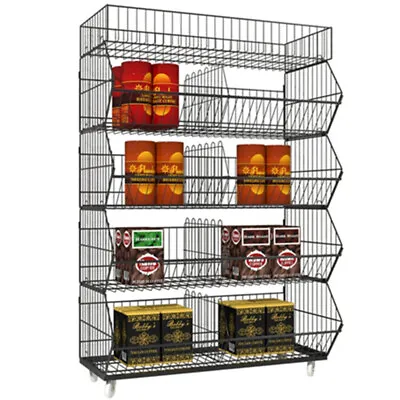 5 Tier Wire Grid Retail Display Shelf Merchandise Display Rack Stand White Black • $129.99