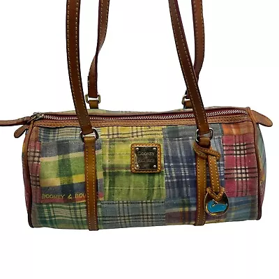 Dooney & Bourke Vintage Madras Plaid Ant Picnic Double Hand Barrel Bag Leather • $34.95