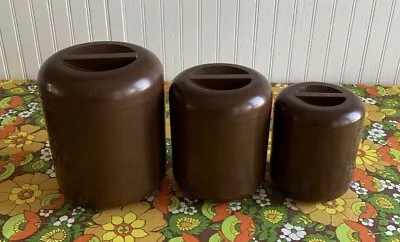 $45 • Buy Vintage Set Of 3 Plastic Space Age Nesting Canisters