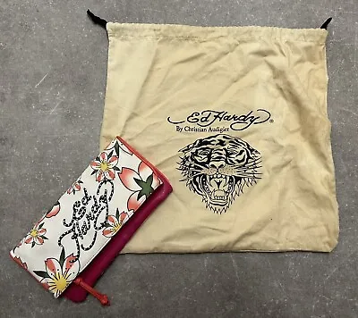 Rare Don Ed Hardy Clutch Bag & Dust Bag Pink White Magnetic • £13
