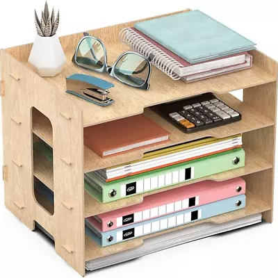 JOPOO Office Letter Tray 4 Tier A4 Paper File Desk Organiser Tray Sandalwood • £13.29