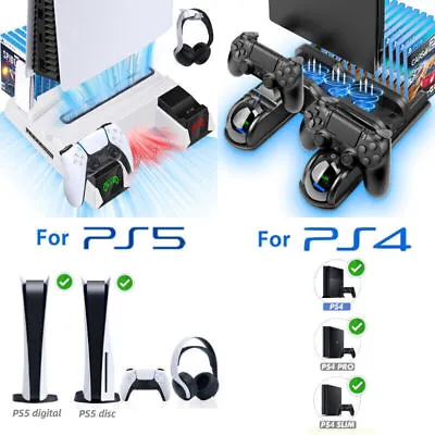 $10.99 • Buy Vertical Cooling Fan Stand Dual Controller Charger Dock Station For PS5 PS4