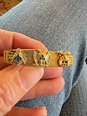 Vintage Goldtone Masonic Tie Bar/Clip 32 Degree Shriners Temple Sign Emblem • $22