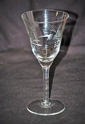 Vintage Crystal Wine Glass Flared Long Stemware Floral Sprig Motif Design Etched • $12.99