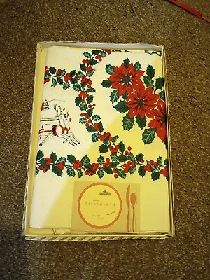 $29.95 • Buy Vintage Santa Tablecloth Reindeer Harmony House Sears Roebuck Cotton Christmas