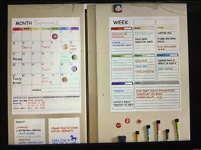 2 Pcs Magnetic Whiteboard Monthly And Weekly Calendar For Fridge Markers  Eraser • £6.50