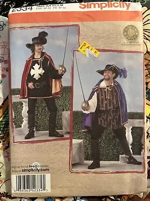 Simplicity Pattern 2334 MENS COSTUME Sz XS-M Tabard Cape Musketeer Cosplay Boots • $12.99