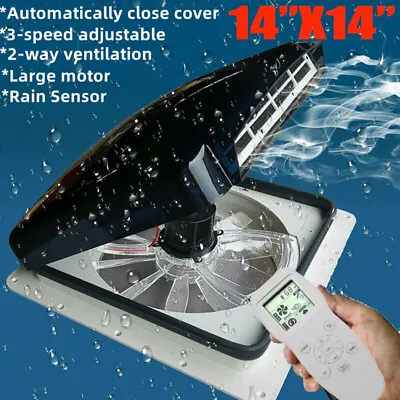 14'' RV Roof Fan 12V Exhaust Vent 10 Speed Camper Trailer Rain Sensor Remote US • $199.99