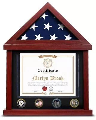 Flag Case Flag Display Case Military Shadow Box Flag And Certificate Display Cas • $60