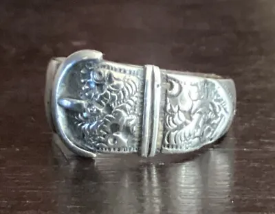 Antique 1886 Victorian Sterling Silver 925 Buckle BELT RING Respousse SZ 9.5 • $244.95