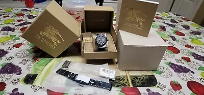 $700 • Buy BURBERRY  The City Sport Chronograph Black Check Stamped Dial Navy Rubber