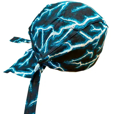 Blue Lightning Cotton SKULL CAP Du Do Rag Head Wrap Hat Motorcycle Biker Bandana • $7.99