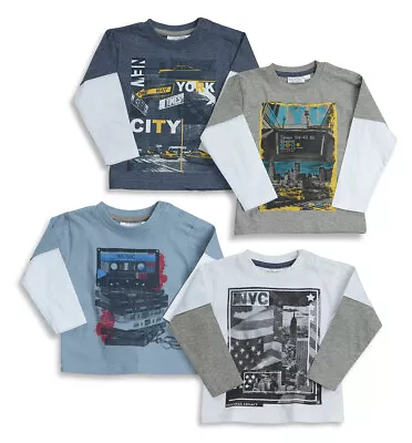 Infant Baby Boy Long Sleeve Cotton T-Shirt Top Skater New York Sizes 9-12 Months • £3.99