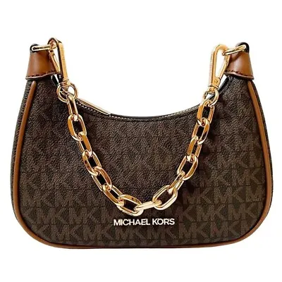 Michael Kors Cora Medium  Signature Zip Pouchette Crossbody Bag Brown • $89