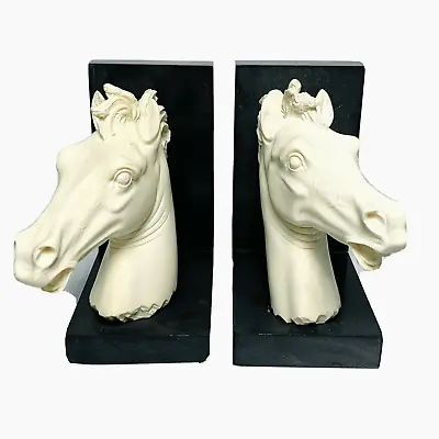 HORSE HEAD BOOKENDS SCULPTURE A. Giannelli Equestrian Statue  Alabaster Marble • $174.98