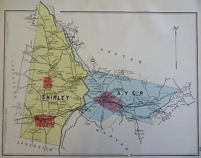 Shirley & Ayer Middlesex Mass. 1889 Walker Detailed Township Map • $54.40