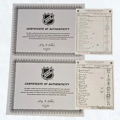 Wayne Gretzky Autographed NHL Roster Sheets Dec 21 06 Vs Oilers MacTavish COA • $580.86