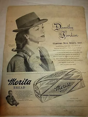 Merita Bread Ad: Dorothy Jordan Dixie Beauty 1930's  11.5  X 15  • $15