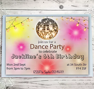 Personalised Disco Birthday Party Invitations Disco Theme Invites A6 X10 • £4.18