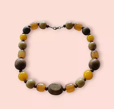 Wood Beaded Necklace Choker Statement Brown Orange 18 Inch Claw Clasp • $13.97