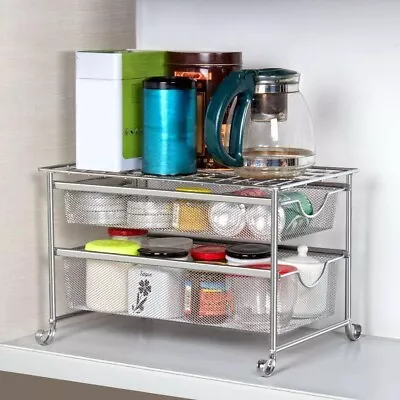 2 Tier Pull Out Sliding Cabinet Organizer Under Sink Cabinets & Sliding Drawer • $15.79