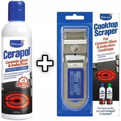 Hillmark Cerapol Ceramic Glass & Induction Cooktop Cleaner + Scraper Pack Set • $27.99