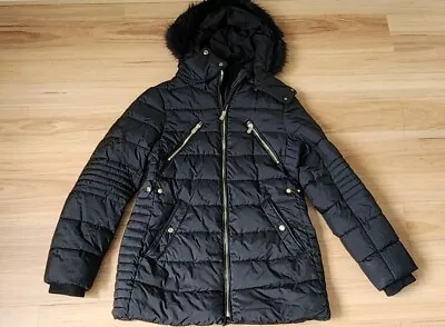 Zara Black Puffer Hooded Jacket Size S • $49