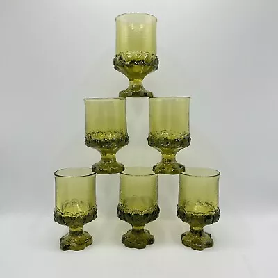 6 Franciscan Madeira Citron Green Glass Juice Wine Brutalist Pedestal Goblet VTG • $45