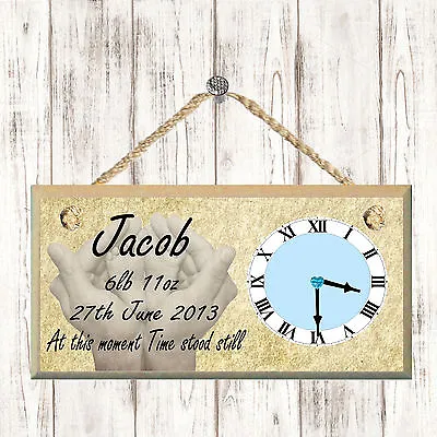 Personalised Plaque Baby Wooden Hanging Clock Keepsake Name Date Birth Gift Home • £6.49