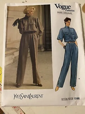 Vintage  YSL Vogue Paris Original Pattern 1598 Yves St Laurent Jumpsuit 12 Uncut • $69.92