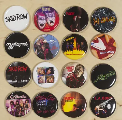 Hair Metal Bands 1.25 Inch Buttons Set Of 16 Pins Badges • $18.99