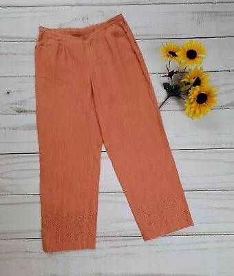 Sigrid Olsen Sport Women's Pants Linen Orange Embroidered Rust Capri Size 6 • $15.16